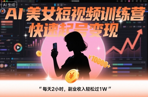 AI美女短视频训练营，快速起号变现，每天2小时，副业收入轻松过1W-泱泱学习社