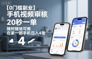 【0门槛副业】手机视频审核，20秒一单，随时随地可做，在家一部手机日入4张【揭秘】-泱泱学习社