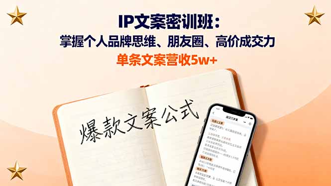 IP文案密训班：掌握个人品牌思维、朋友圈、高价成交力，单条文案营收5w+-泱泱学习社
