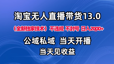 淘宝无人直播13.0,公域私域技术,不封号,不违规布局下半年旺季赛道,日入1K+(独家技术)【揭秘】-泱泱学习社