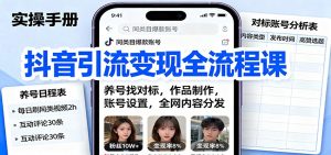 抖音引流变现全流程课:养号找对标,作品制作,账号设置,全网内容分发-泱泱学习社