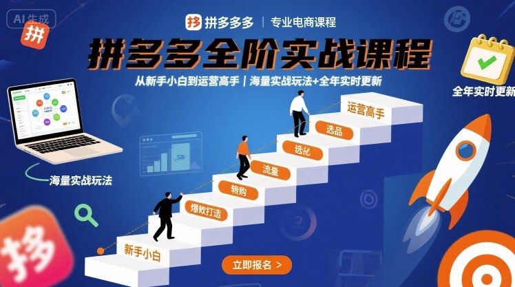 拼多多全阶实战课程,从新手小白到运营高手,海量实战玩法+全年实时更新【2025年10月更新】-泱泱学习社