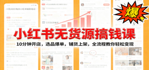 小红书无货源爆单课：10分钟开店，选品爆单，铺货上架，全流程教你轻松变现-泱泱学习社