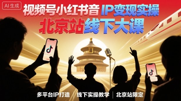 视频号小红书抖音IP变现实操北京站线下大课，40+行业短视频高变现姿势，100+IP高变现实操技术-泱泱学习社