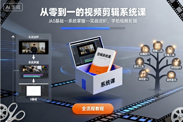 从零到一的视频剪辑系统课，从0基础–系统掌握–实战进阶，学拍视频剪辑-泱泱学习社