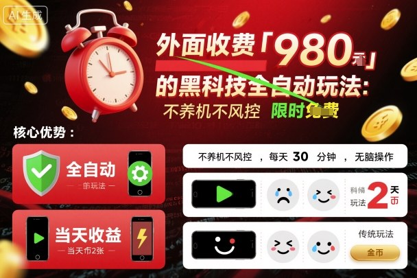 外面收费980的黑科技全自动玩法，不养机不风控，每天30分钟，无脑操作，当天收益2张【揭秘】-泱泱学习社