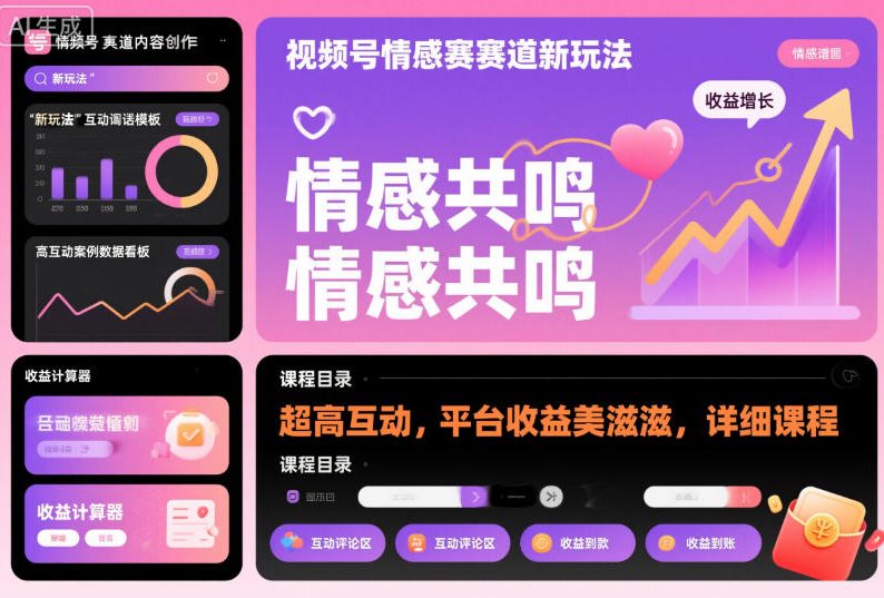 视频号情感赛道新玩法,超高互动,平台收益美滋滋,详细课程-泱泱学习社