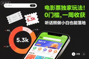 电影票独家玩法！0门槛，一周收获5.3k，听话照做小白也能落地【揭秘】-泱泱学习社