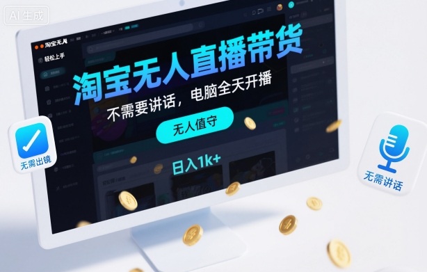 淘宝无人直播带货,不需要出镜,不需要讲话,电脑全天开播,轻松上手,日入1k+【揭秘】-泱泱学习社