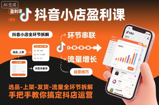 抖音小店盈利课-选品-上架-发货-流量全环节拆解,手把手教你搞定抖店运营-泱泱学习社