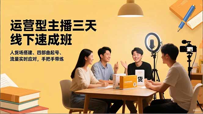 运营型主播三天线下班,人货场搭建,四部曲起号,流量实时应对,手把手带练-泱泱学习社