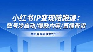 小红书IP变现陪跑课：账号冷启动/爆款内容/直播带货，单账号最高收益2万+-泱泱学习社