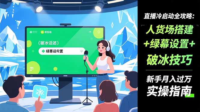 直播冷启动全攻略:人货场搭建+绿幕设置+破冰技巧,新手月入过万实操指南-泱泱学习社