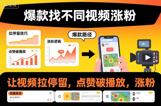 爆款找不同视频涨粉，让视频拉停留，实现点赞，破播放，涨粉-泱泱学习社