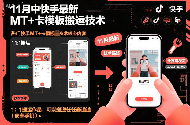 11月中快手最新MT+卡模板搬运技术，1：1搬运作品，可以搬运任何赛道(安卓手机)-泱泱学习社