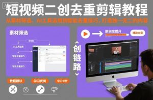 短视频二创去重剪辑教程，从素材筛选、AI工具运用到智能去重技巧，打造独一无二的内容-泱泱学习社