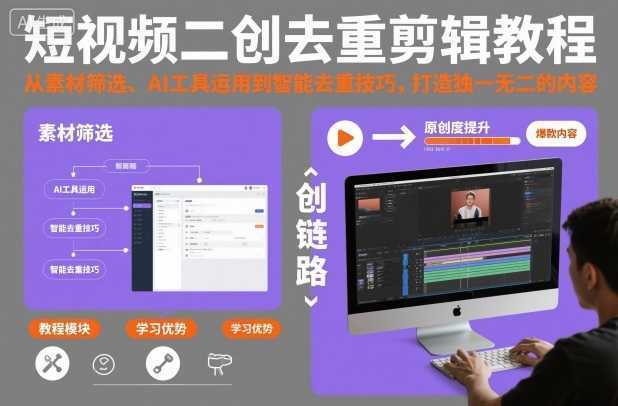 短视频二创去重剪辑教程，从素材筛选、AI工具运用到智能去重技巧，打造独一无二的内容