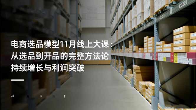 电商选品模型11月线上大课:从选品到开品的完整方法论 持续增长与利润突破-泱泱学习社