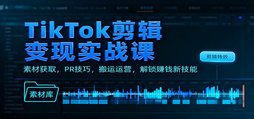 TikTok剪辑变现实战课:素材获取,PR技巧,搬运运营,解锁赚钱新技能-泱泱学习社