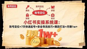 小红书实操系统课：账号定位+7天快速起号+安全导流技巧+爆款打法=月赚1w+-泱泱学习社
