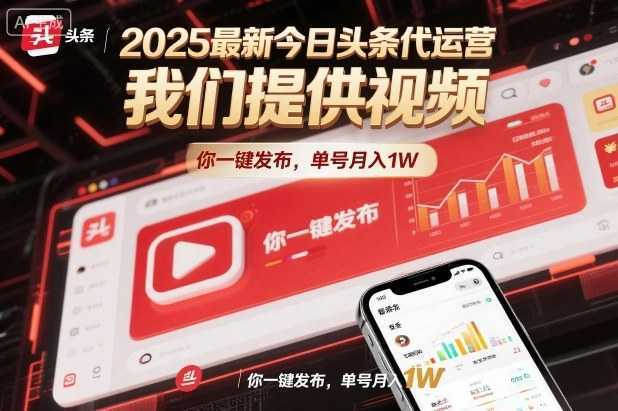 2025最新今日头条代运营，我们提供视频，你一键发布，单号月入1W【揭秘】-泱泱学习社