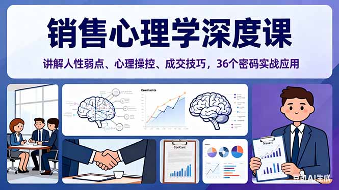销售心理学深度课,讲解人性弱点、心理操控、成交技巧,36个密码实战应用-泱泱学习社
