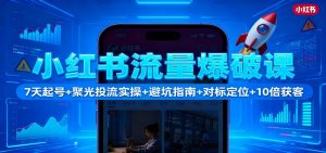 小红书流量爆破课：7天起号+聚光投流实操+避坑指南+对标定位+10倍获客-泱泱学习社