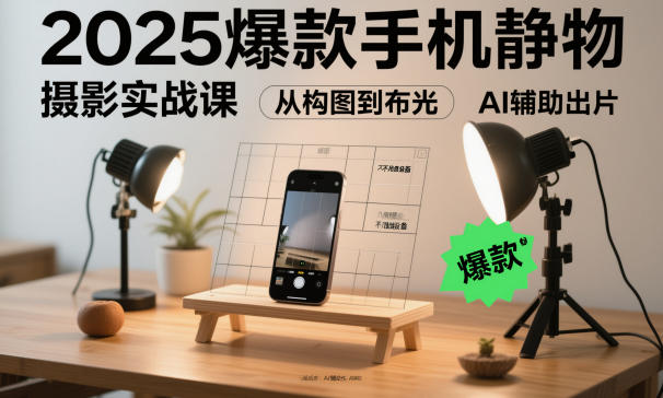 2025爆款手机静物摄影实战课,从构图到布光,不用贵设备,AI辅助出片-泱泱学习社