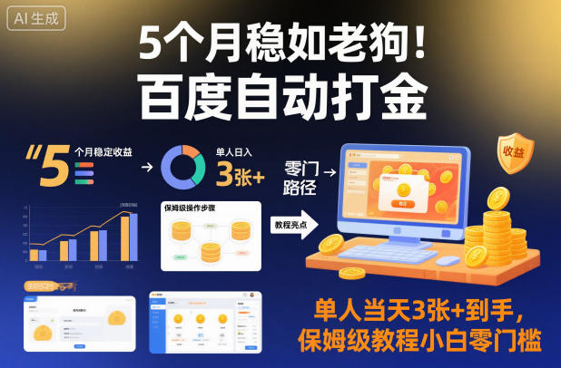 5个月稳如老狗!百度自动打金,单人当天3张+到手,保姆级教程小白零门槛【揭秘】-泱泱学习社