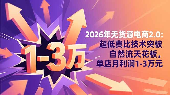 2026年无货源电商2.0：超低费比技术突破自然流天花板，单店月利润1-3万元-泱泱学习社