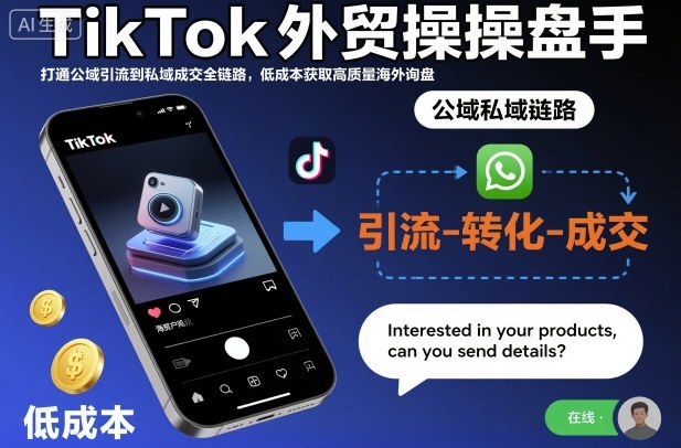 TikTok外贸操盘手,打通公域引流到私域成交全链路,低成本获取高质量海外询盘-泱泱学习社