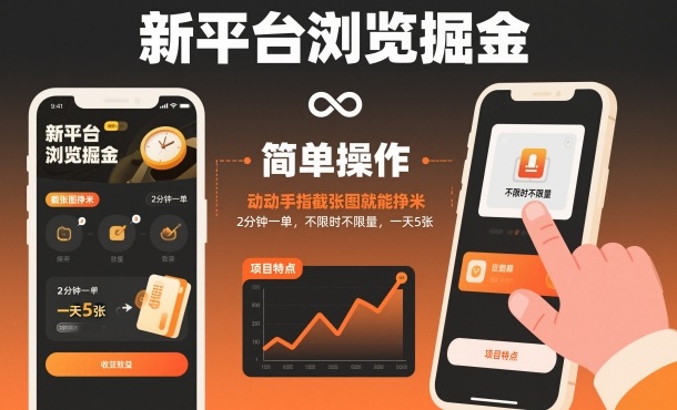 新平台浏览掘金,动动手指截张图就能挣米,2分钟一单,不限时不限量,一天5张【揭秘】-泱泱学习社