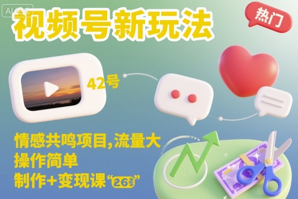 视频号新玩法，情感共鸣项目，流量大，操作简单，制作+变现课-泱泱学习社