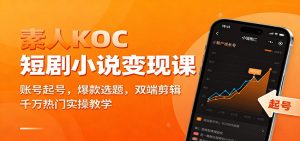 素人KOC短剧小说变现课：账号起号，爆款选题，双端剪辑，千万热门实操教学-泱泱学习社