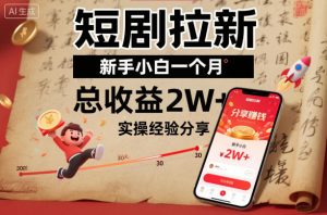 短剧拉新新手小白一个月总收益2W+实操经验分享-泱泱学习社