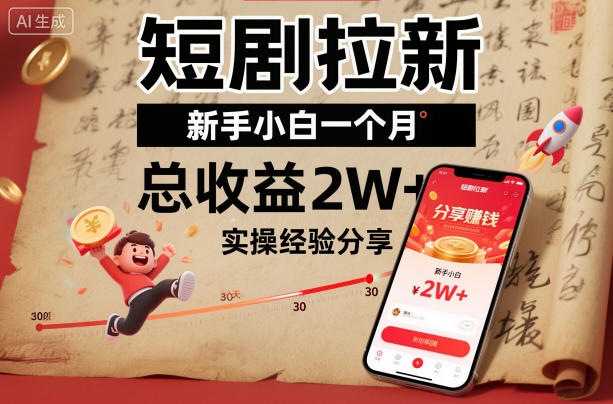短剧拉新新手小白一个月总收益2W+实操经验分享-泱泱学习社