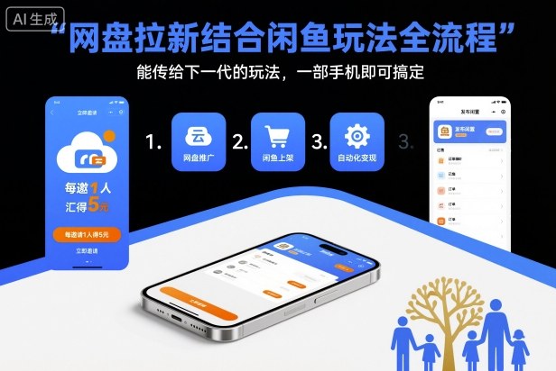 网盘拉新结合闲鱼玩法全流程，能传给下一代的玩法，一部手机即可搞定(附入口渠道以及实操教程)-泱泱学习社