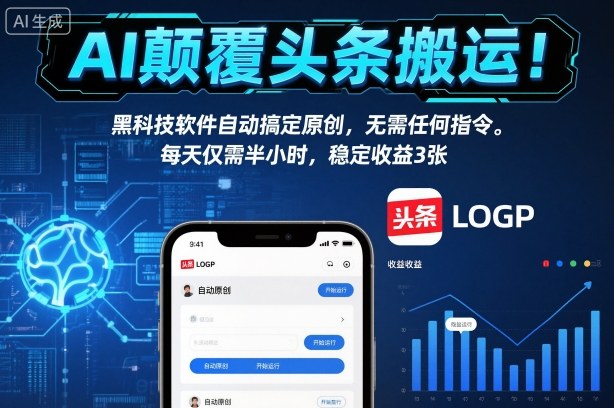 AI颠覆头条搬运!黑科技软件自动搞定原创,无需任何指令。每天仅需半小时,稳定收益3张【揭秘】-泱泱学习社