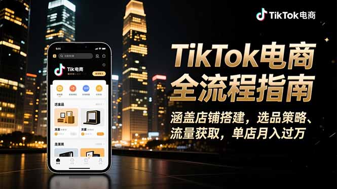 TikTok电商全流程指南,涵盖店铺搭建、选品策略、流量获取,单店月入过万-泱泱学习社