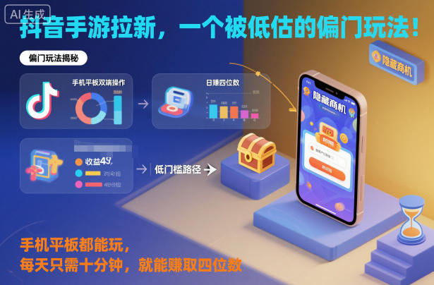 抖音手游拉新,一个被低估的偏门玩法!手机平板都能玩,每天只需十分钟,就能賺取四位数【揭秘】-泱泱学习社