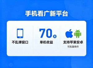 看广新平台，不乱弹窗口，单机做到了70加，支持苹果和安卓可批量，做到了日入1万+-泱泱学习社