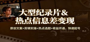大型纪录片&热点信息差变现：原创文案+剪辑实操+热点选题+收益开通，快速起号-泱泱学习社