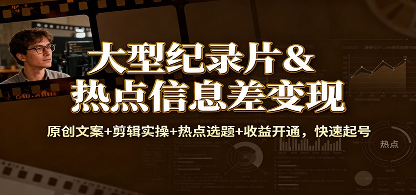 大型纪录片&热点信息差变现:原创文案+剪辑实操+热点选题+收益开通,快速起号-泱泱学习社