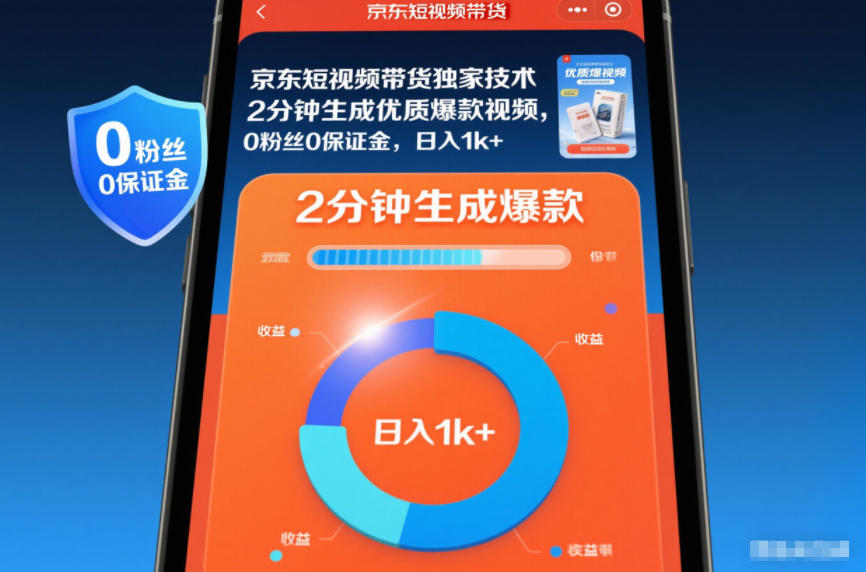 京东短视频带货独家技术,2分钟生成一条优质爆款视频,0粉丝0保证金,日入1k+【揭秘】-泱泱学习社