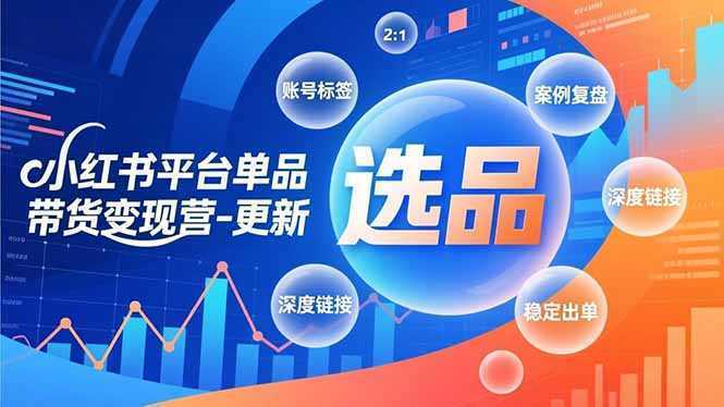 小红书平台单品带货变现营-更新，极致选品、账号标签、案例复盘，深度链接，快速启动稳定出单-泱泱学习社