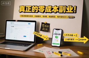 真正的零成本副业！问卷调查暴利项目，无脑操作，纯0撸，收益稳定，每天轻松日入100+【揭秘】-泱泱学习社