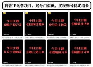 抖音IP运营项目,抖音今日主题玩法,起号门槛低,实现账号稳定增长-泱泱学习社