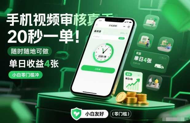 手机视频审核真香！20秒一单，随时随地可做，单日收益4张，小白零门槛冲【揭秘】-泱泱学习社