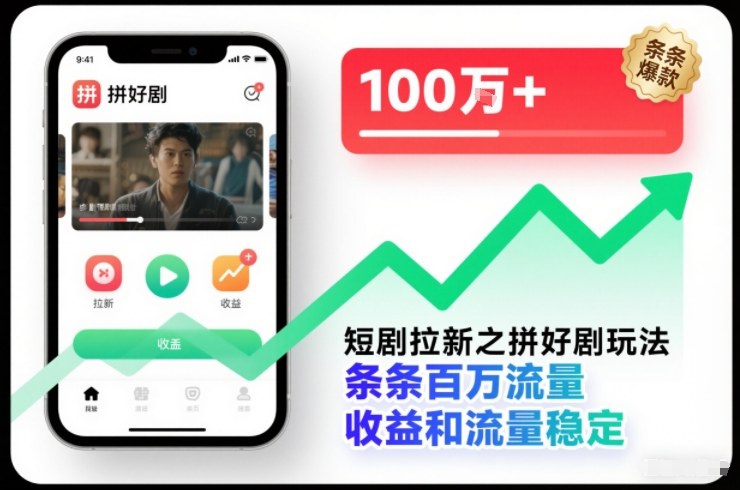 短剧拉新之拼好剧玩法，条条百万流量，收益和流量稳定-泱泱学习社