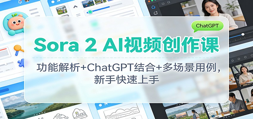 Sora 2 AI视频创作课:功能解析+ChatGPT结合+多场景用例,新手快速上手-泱泱学习社